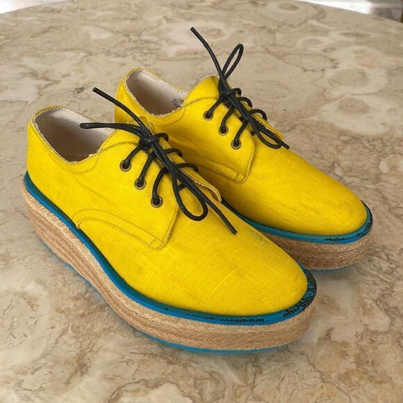 Vintage Rare JOHN FLUEVOG Waxed Canvas Espadrille Platform Oxfords Shoes - Picture 1 of 14